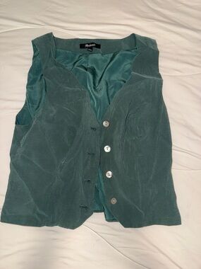 Madewell Teal Green Button-Front Sleeveless Vest
